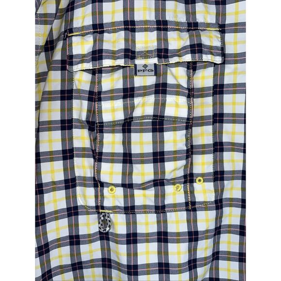 Columbia Super Bahama Plaid Fishing Shirt Short Sleeve Button Front Mens XL Blue - Picture 4 of 12